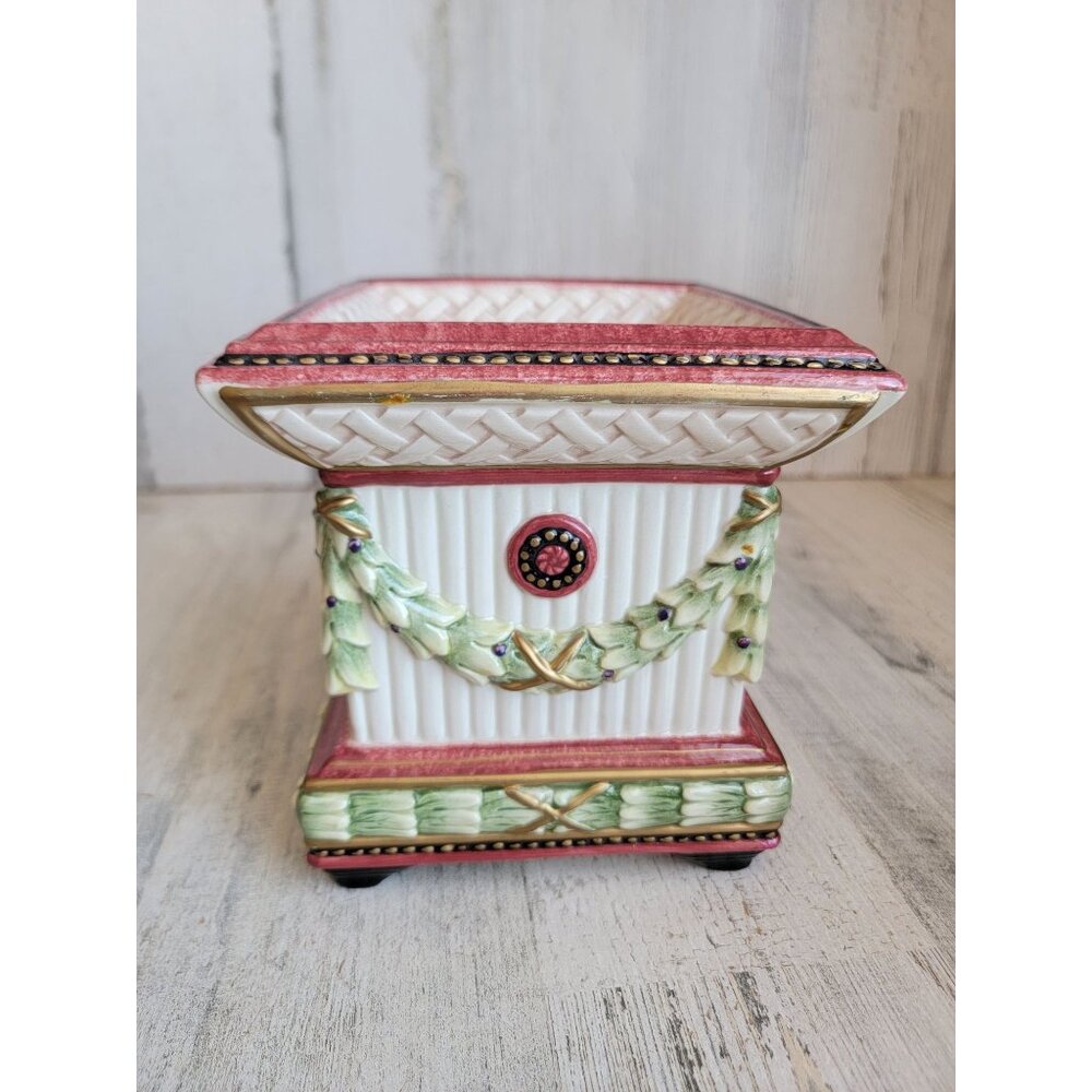 Fitz Floyd equestrian square‎ candle holder Xmas ceramic vintage decor